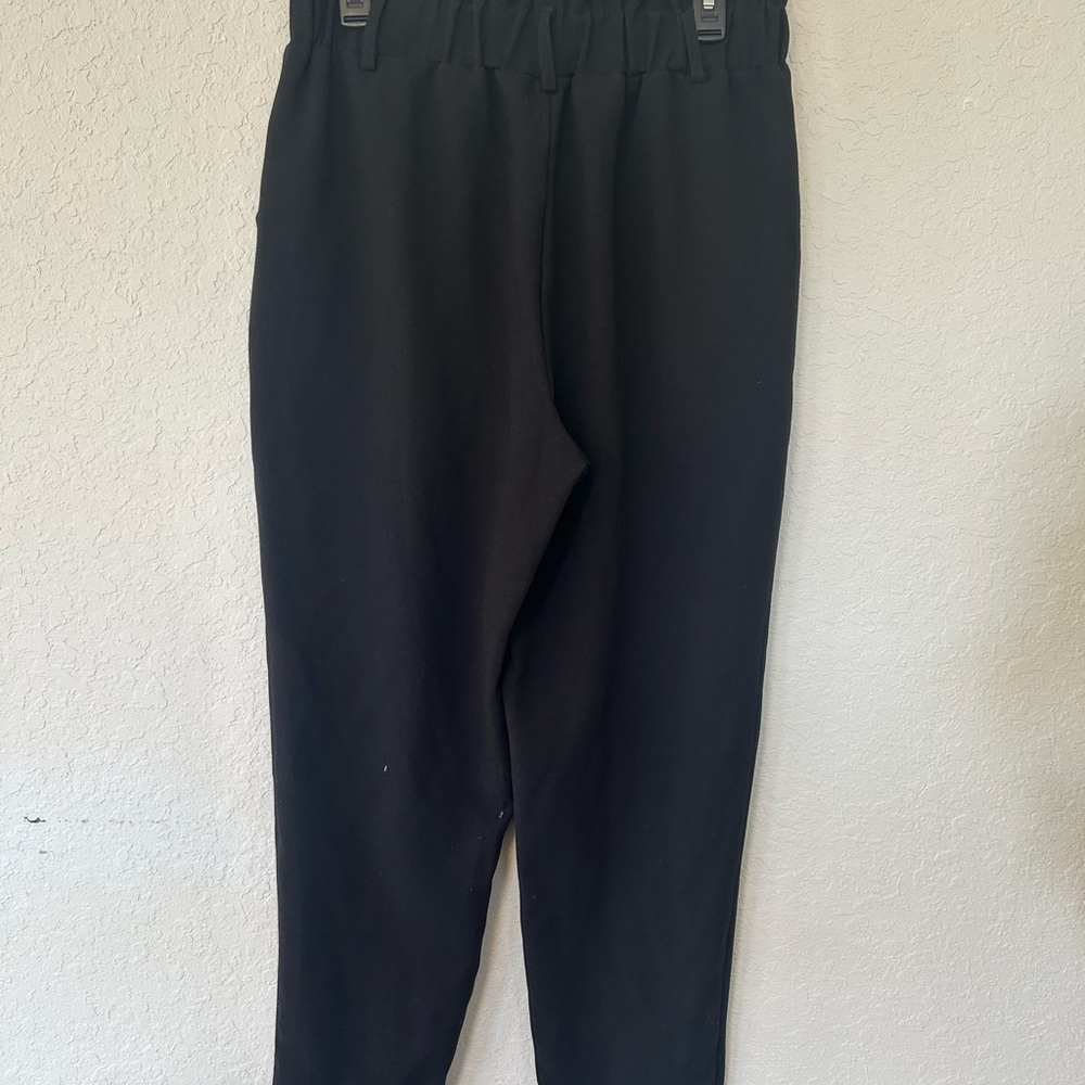 Women’s Black Preppy Cuffed Trousers With Elastic High Waist and Pockets - Picture 8 of 8